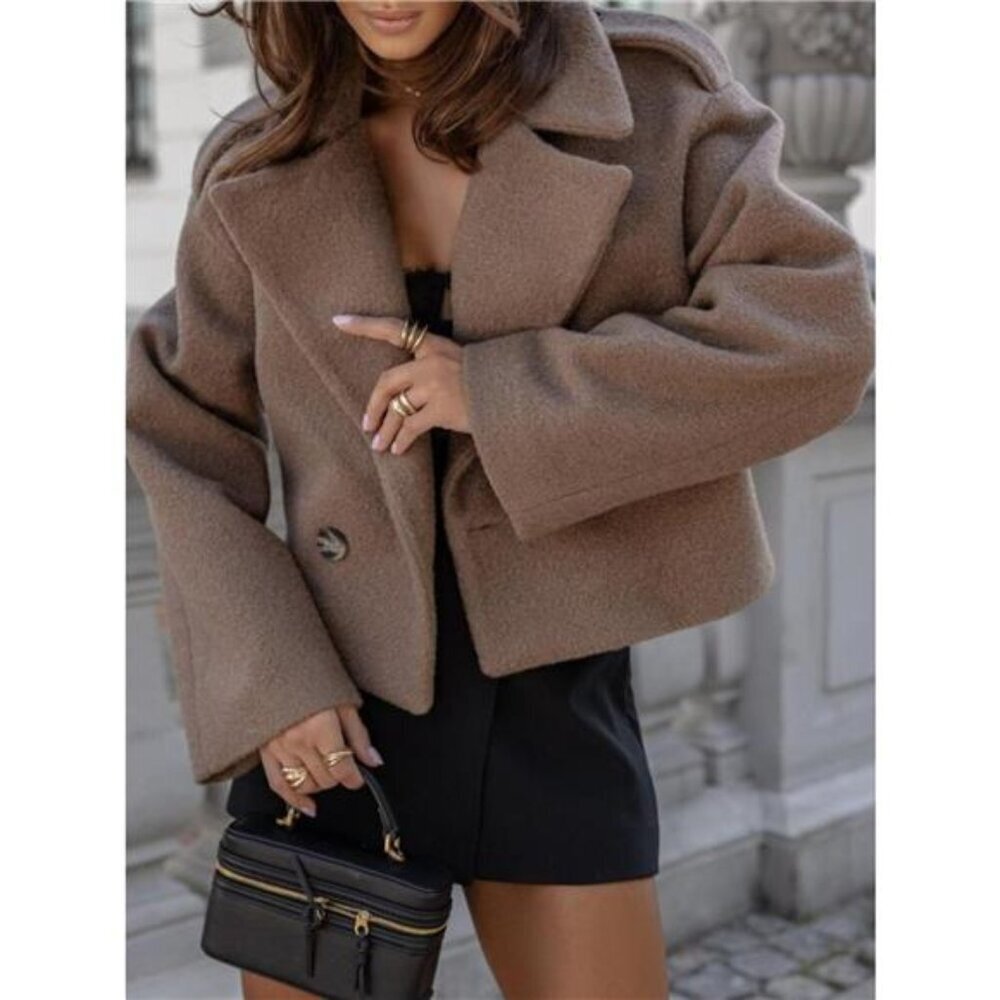 Lapel Collar Long Sleeve Cropped Outerwear